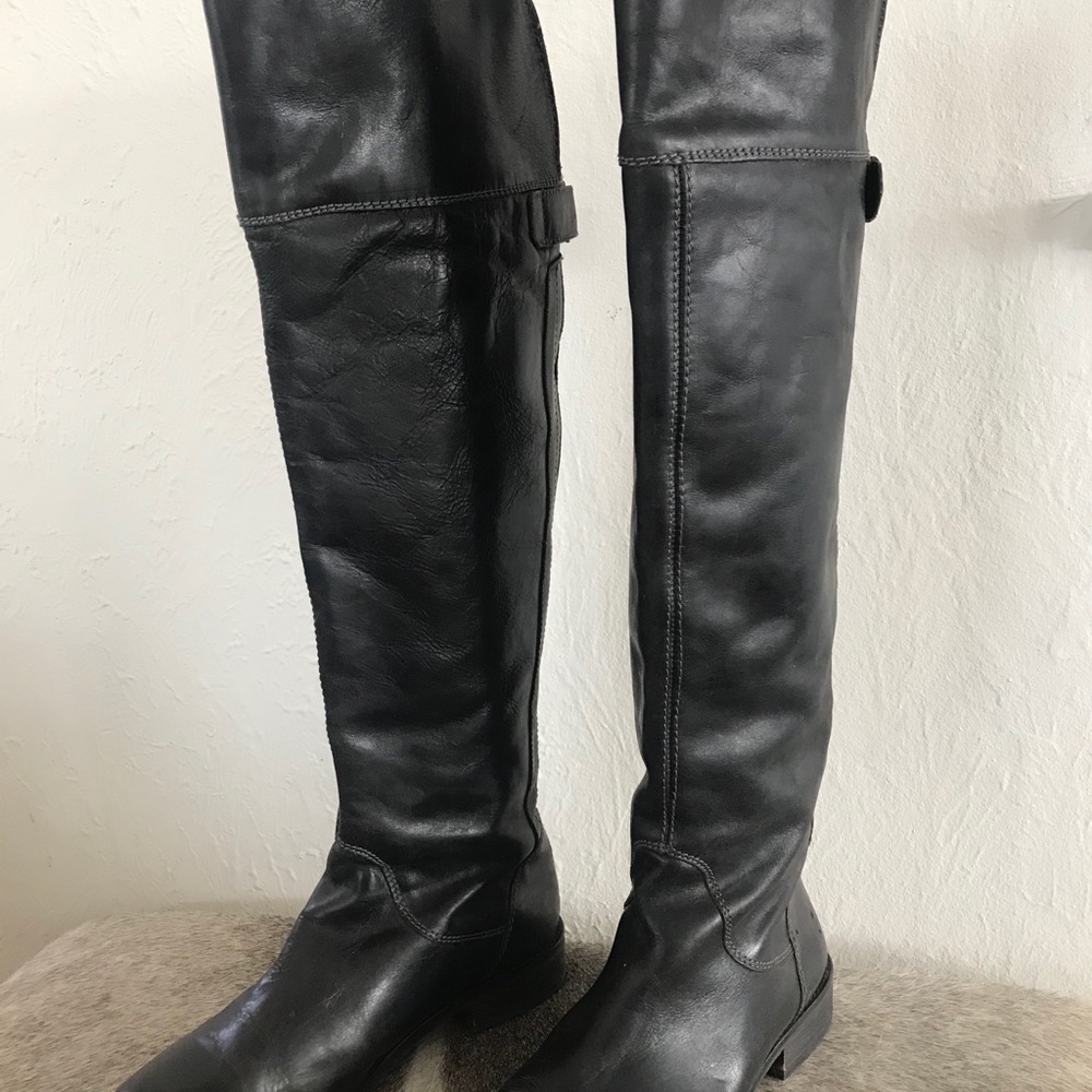 Black leather over the knee riding boot